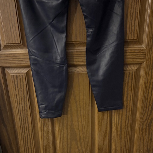 High Waisted Dark Navy Leatherette Leggings - Picture 6 of 7